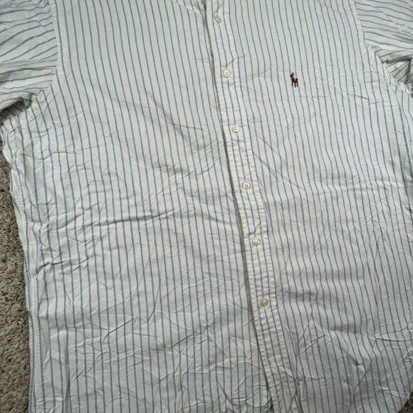Ralph Lauren Yarmouth Button Up Shirt Long Sleeve Size 16 33 Blue Ivory Striped - Picture 8 of 12